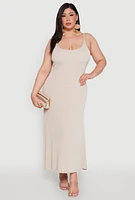 Womens Plus Textured Knit Scoop Neck Spaghetti Strap Cami Dress, 1X