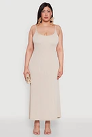 Womens Plus Textured Knit Scoop Neck Spaghetti Strap Cami Dress, 1X
