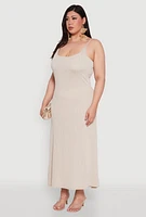 Womens Plus Textured Knit Scoop Neck Spaghetti Strap Cami Dress, 1X