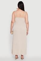 Womens Plus Textured Knit Scoop Neck Spaghetti Strap Cami Dress, 1X