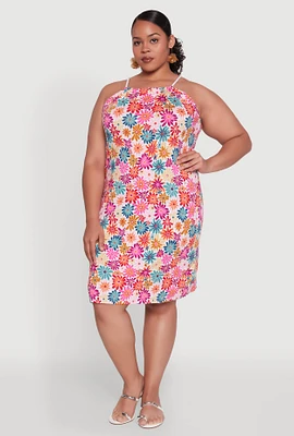 Womens Plus Size Flower Print Sleeveless Shift Dress, Multi, Size 4X