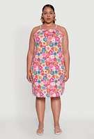 Womens Plus Size Flower Print Sleeveless Shift Dress, Multi, Size 4X