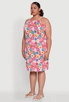 Womens Plus Size Flower Print Sleeveless Shift Dress, Multi, Size 4X