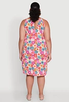 Womens Plus Size Flower Print Sleeveless Shift Dress, Multi, Size 4X