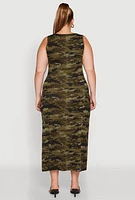 Womens Plus Size Camouflage Maxi Tank Dress, Green, Size 2X