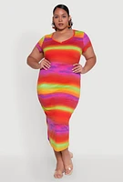 Womens Plus Size Laser Cut Back T Shirt Dress, Multi, Size 2X