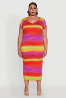 Womens Plus Laser Cut Back T Shirt Dress, Multi,