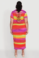Womens Plus Size Laser Cut Back T Shirt Dress, Multi, Size 2X