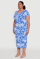 Womens Plus Laser Cut Back Floral Patterned Dress, Blue,