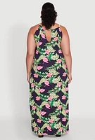 Womens Plus Size Leaf Print Rope Strap Maxi Dress, Multi, Size 3X