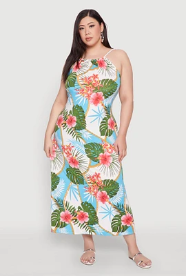 Womens Plus Size Floral Chain Print Maxi Dress, Multi, Size 2X