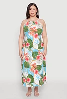 Womens Plus Size Floral Chain Print Maxi Dress, Multi, Size 2X