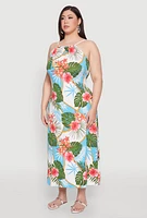 Womens Plus Size Floral Chain Print Maxi Dress, Multi, Size 2X