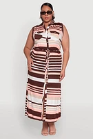 Womens Plus Striped Tie Waist Shirt Dress, Multi,