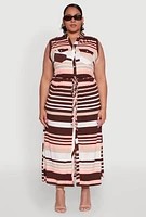 Womens Plus Striped Tie Waist Shirt Dress, Multi,