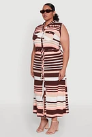 Womens Plus Size Striped Tie Waist Shirt Dress, Multi, Size 1X