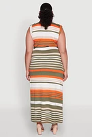 Womens Plus Striped Tie Waist Shirt Dress, Multi,