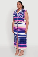Womens Plus Striped Tie Waist Shirt Dress, Multi,