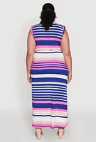 Womens Plus Striped Tie Waist Shirt Dress, Multi,