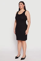 Womens Plus Size Ribbed Knit Midi Tank Dress, Black, Size 1X