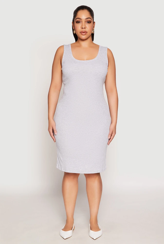 Womens Plus Ribbed Knit Midi Tank Dress, 2X