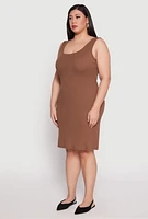 Womens Plus Size Ribbed Knit Midi Tank Dress, Brown, Size 2X