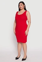 Womens Plus Size Ribbed Knit Midi Tank Dress, Red, Size 3X