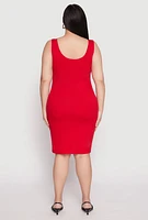 Womens Plus Size Ribbed Knit Midi Tank Dress, Red, Size 3X