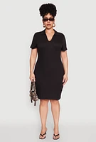Womens Plus Johnny Collar Polo Dress,
