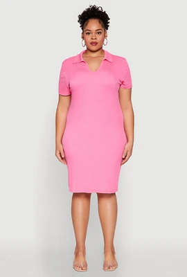 Womens Plus Size Johnny Collar Polo Dress, Pink, Size 3X