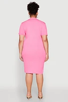 Womens Plus Size Johnny Collar Polo Dress, Pink, Size 3X