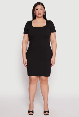 Womens Plus Square Neck T Shirt Dress, 1X