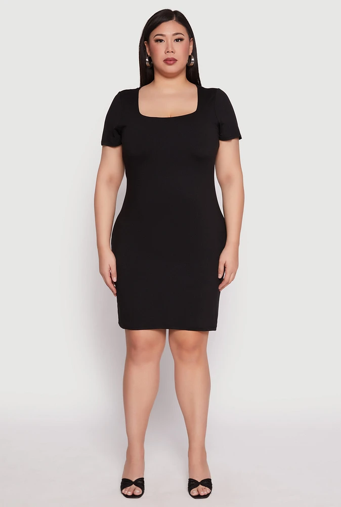Womens Plus Square Neck T Shirt Dress,