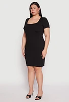 Womens Plus Size Square Neck T Shirt Dress, Black, Size 3X