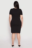 Womens Plus Size Square Neck T Shirt Dress, Black, Size 3X