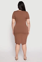 Womens Plus Size Square Neck T Shirt Dress, Brown, Size 2X