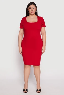 Womens Plus Size Square Neck T Shirt Dress, Red, Size 3X