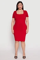 Womens Plus Size Square Neck T Shirt Dress, Red, Size 3X