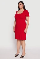 Womens Plus Size Square Neck T Shirt Dress, Red, Size 3X