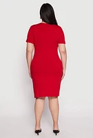 Womens Plus Size Square Neck T Shirt Dress, Red, Size 3X