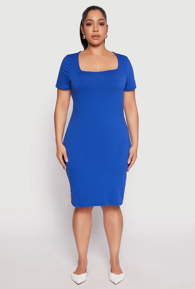 Womens Plus Square Neck T Shirt Dress, 2X