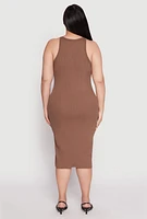 Womens Plus Almost Famous Racerback Tank Dress, Brown,