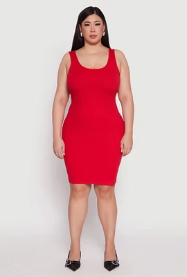 Womens Plus Size Rib Knit Scoop Neck Tank Dress, Red, Size 1X