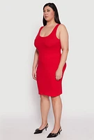 Womens Plus Size Rib Knit Scoop Neck Tank Dress, Red, Size 1X