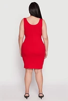 Womens Plus Size Rib Knit Scoop Neck Tank Dress, Red, Size 1X
