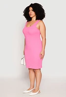 Womens Plus Size Rib Knit Scoop Neck Tank Dress, Pink, Size 3X