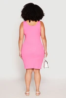 Womens Plus Rib Knit Scoop Neck Tank Dress, Pink,