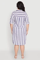 Womens Plus Size Johnny Collar Striped Dress, Blue, Size 3X