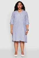 Womens Plus Size Lurex Striped Detail Shirt Dress, Blue, Size 3X