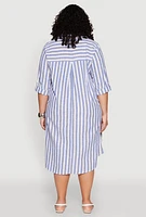 Womens Plus Size Lurex Striped Detail Shirt Dress, Blue, Size 3X